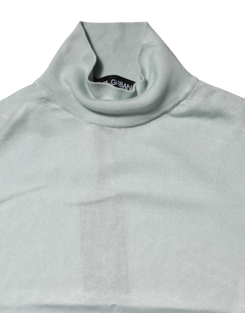 Dolce & Gabbana Light Green Silk Turtleneck 3/4 Sleeves Top